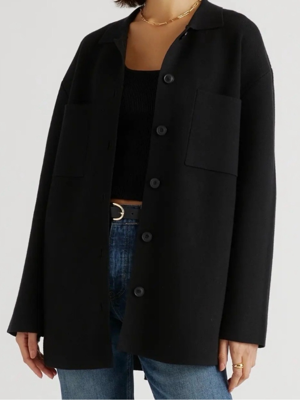 Quince Eco Knit Milano
Stitch Oversize Shirt Jacket Black
Sz S